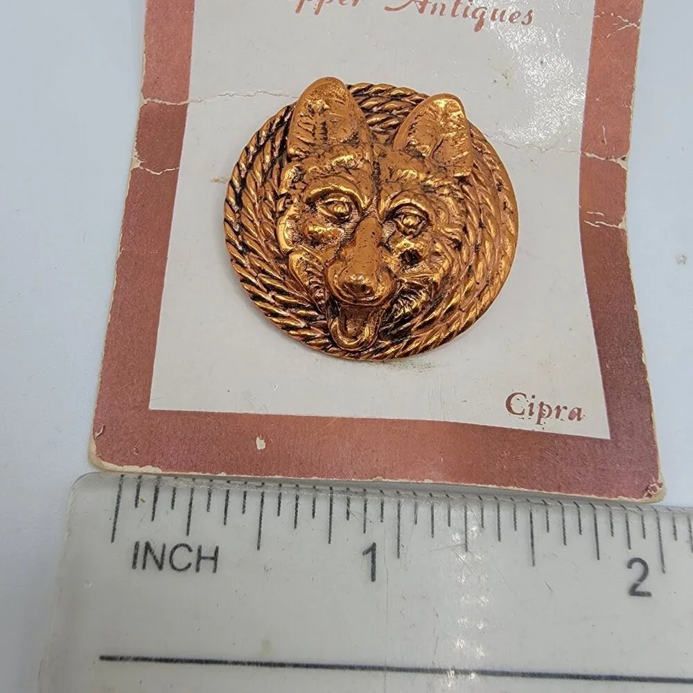 NWT Simulated Copper Lapel Pin Wolf Dog Fox‎ Face Cipra NEW